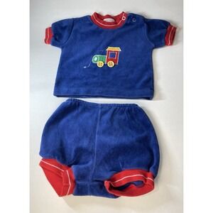 Vintage 70s Baby Outfit Train Terry Primary Colors Health-Tex USA 12 Month